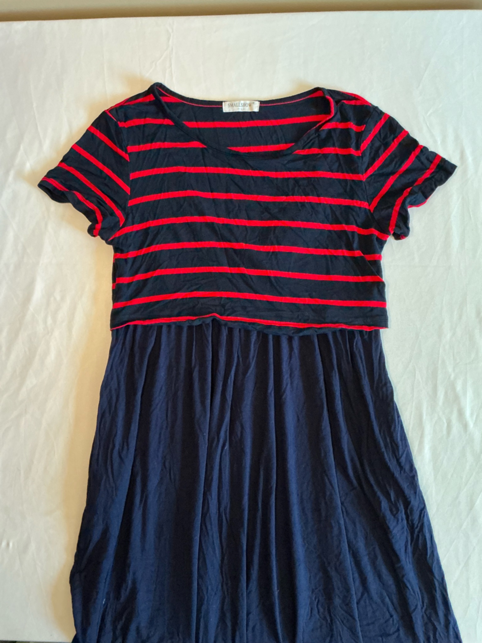 Maternity Striped Navy And Red Midi Dress
